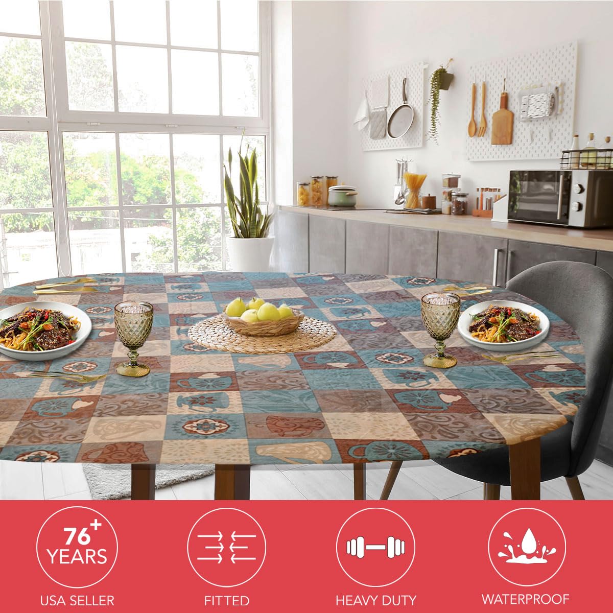 Covers For The Home deluxe elastic edge coffee-pattern table cover for oval tables provides a secure fit
