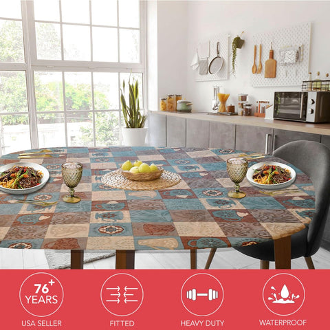 Covers For The Home deluxe elastic edge coffee-pattern table cover for oval tables provides a secure fit