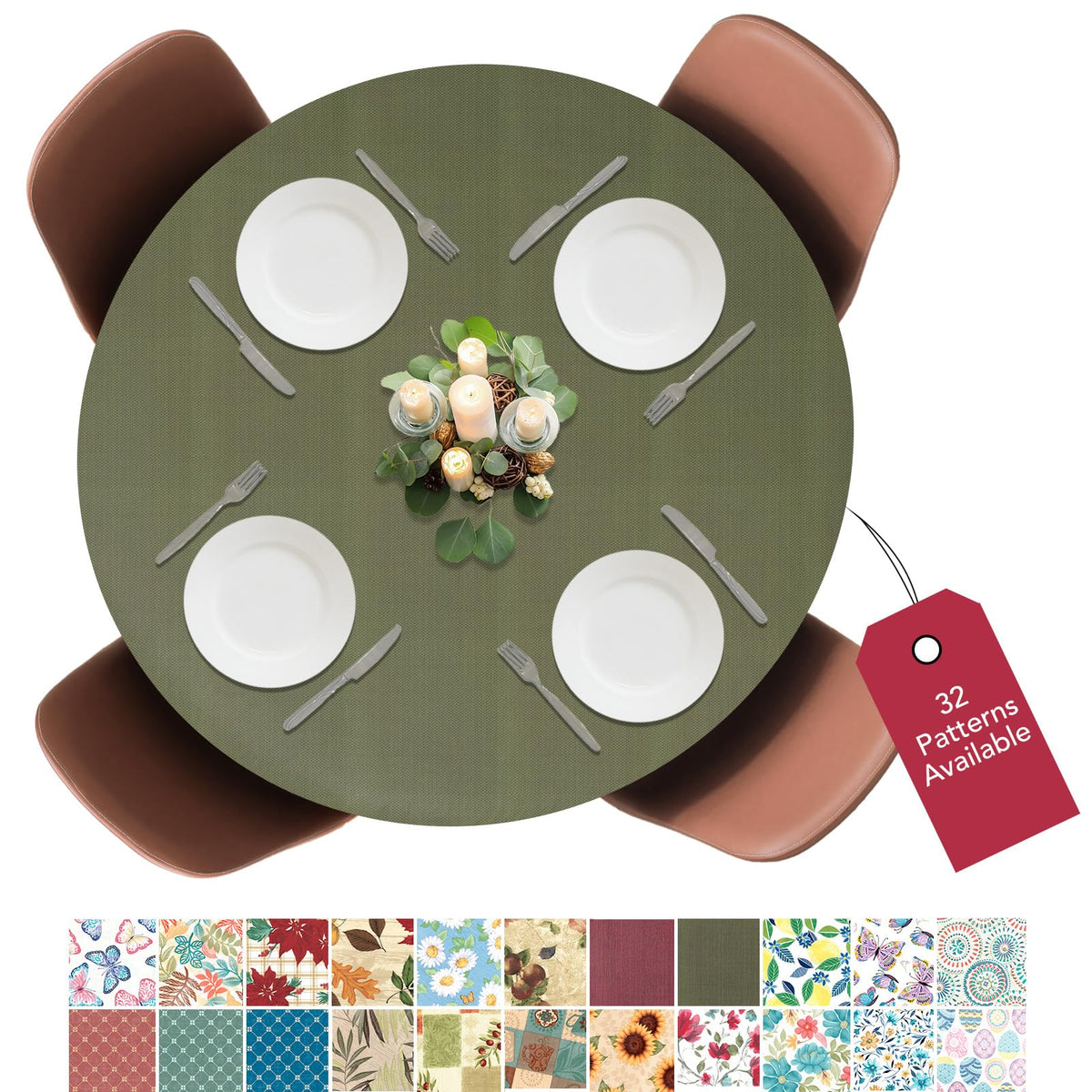 Covers For The Home deluxe elastic edge table cover basketweave green close-up showing snug fit protection