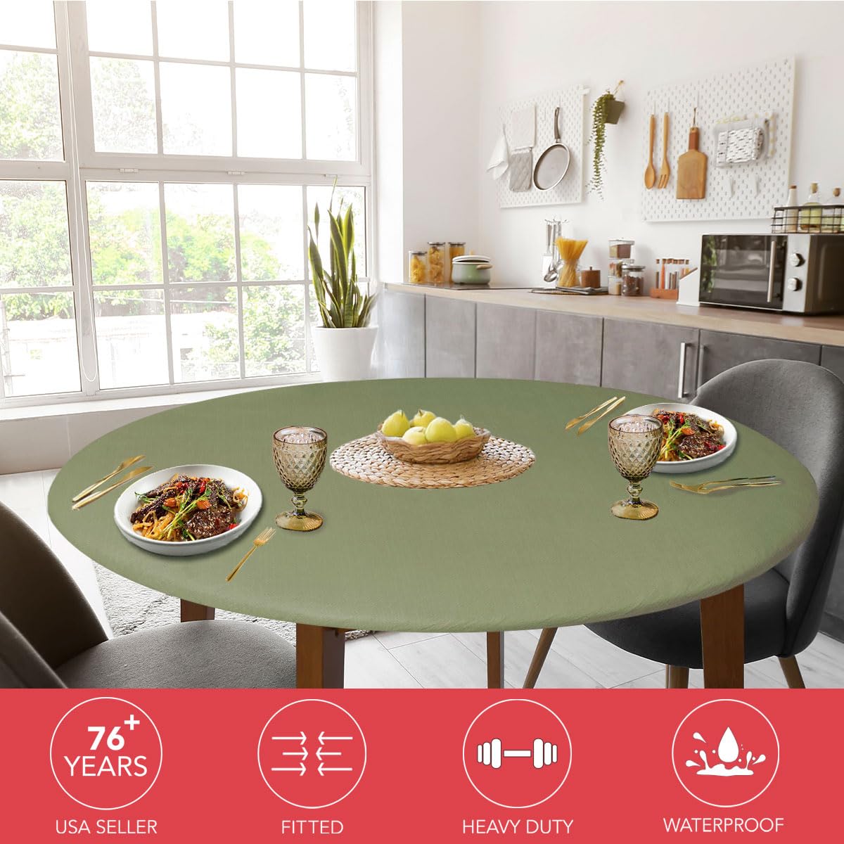 Covers For The Home basketweave green pattern with soft backing demonstrates reliable spill protection