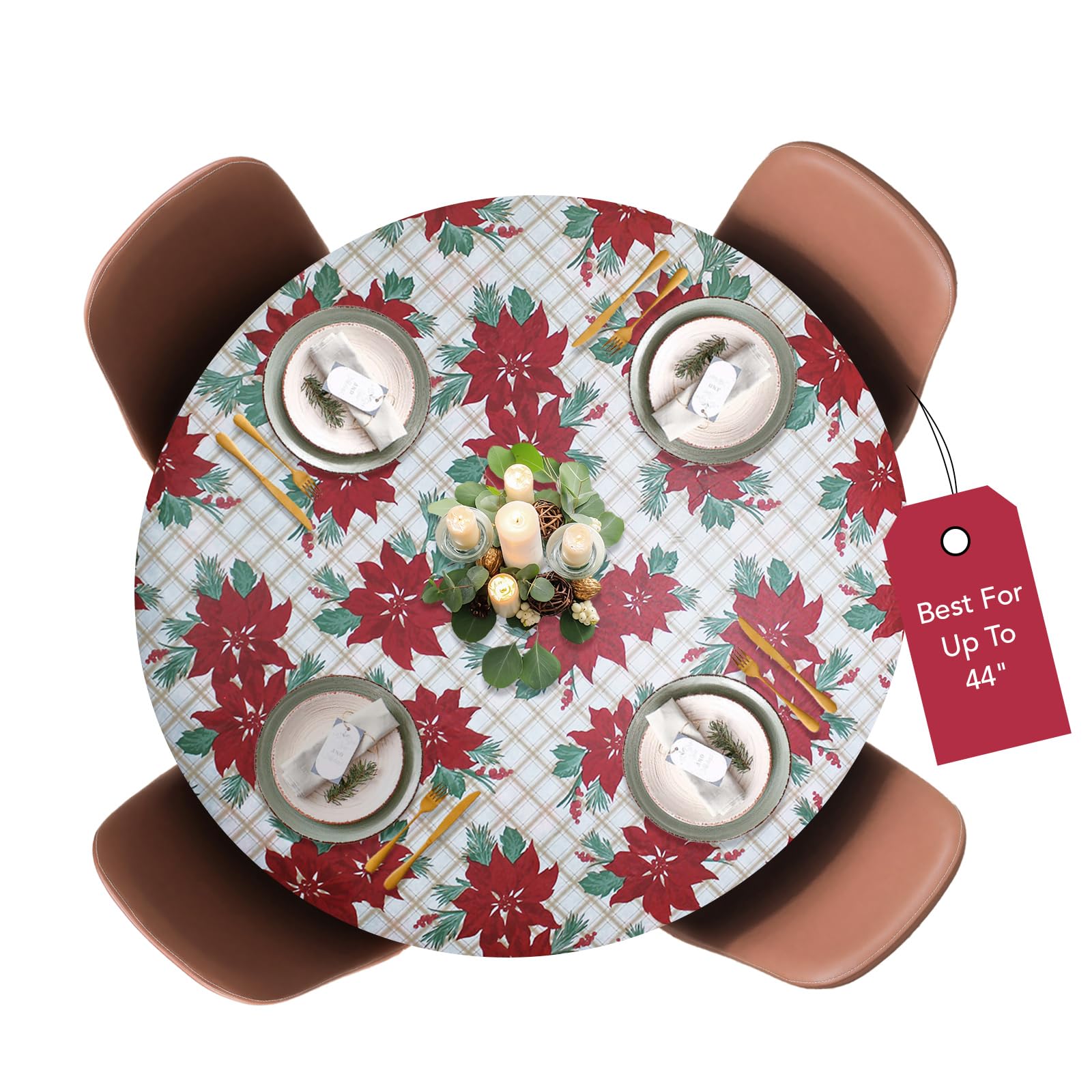 Covers For The Home deluxe elastic-edged table cover with Christmas flower pattern; fits 40–44 in rounds.