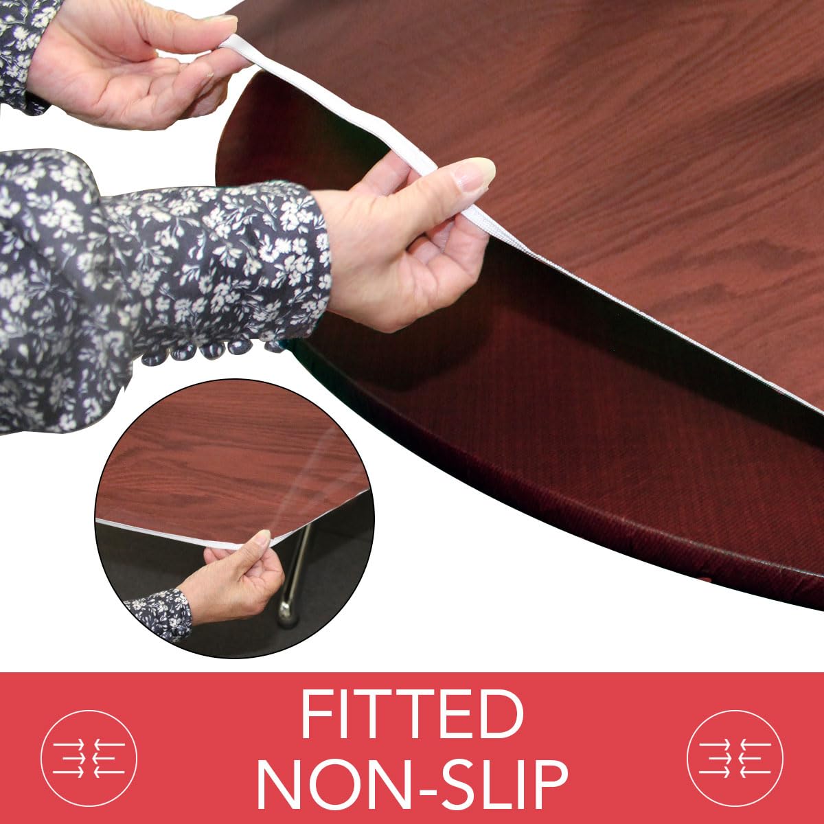 Covers For The Home mahogany woodgrain table cover with waterproof finish to manage spills