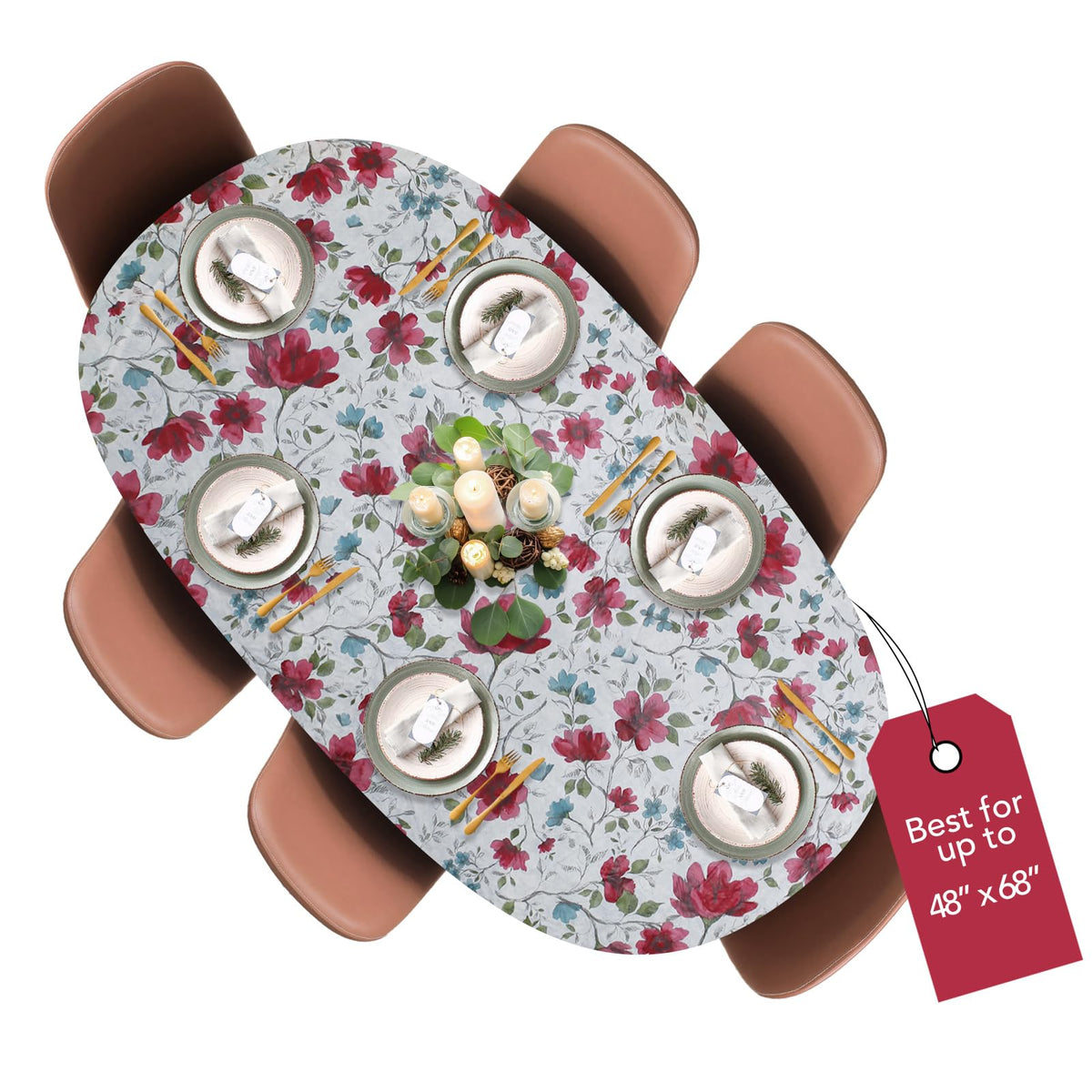 Covers For The Home deluxe elastic edge table cover with watercolor floral pattern protects surfaces during meals.