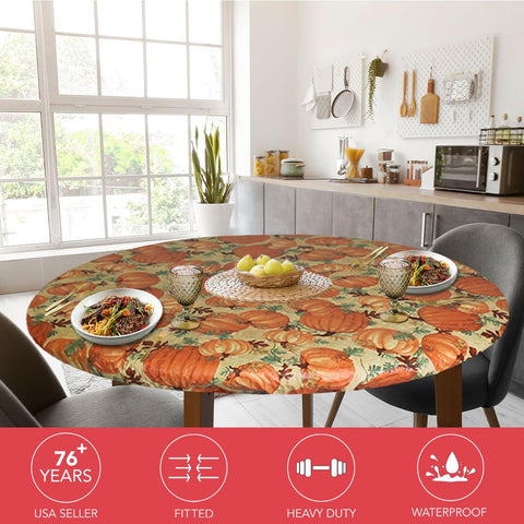 Covers For The Home pumpkin pattern oval table cover features elastic fit for a secure hold