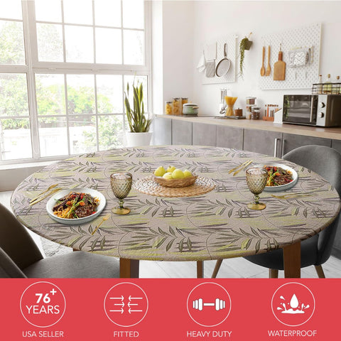 Covers For The Home fern pattern table cover provides a secure round fit.