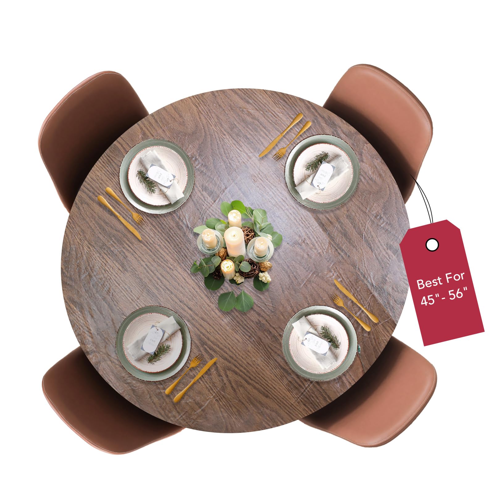 Covers For The Home woodgrain oak round cover with snug elastic edge protects tables