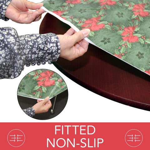 Covers For The Home round table cover with elastic edge demonstrating snug fit