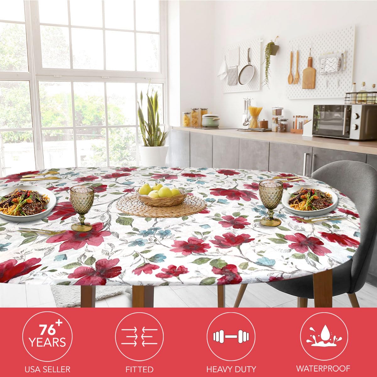 Covers For The Home vinyl-backed table cover offers strong protection against spills.