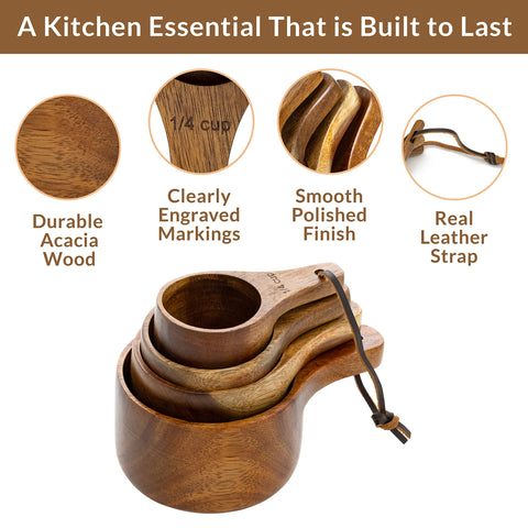 Covie acacia wood cups with laser-engraved marks endure everyday use.