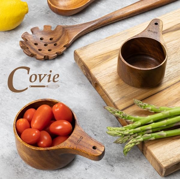 Covie measuring set displayed on counter highlighting natural grain and finish.