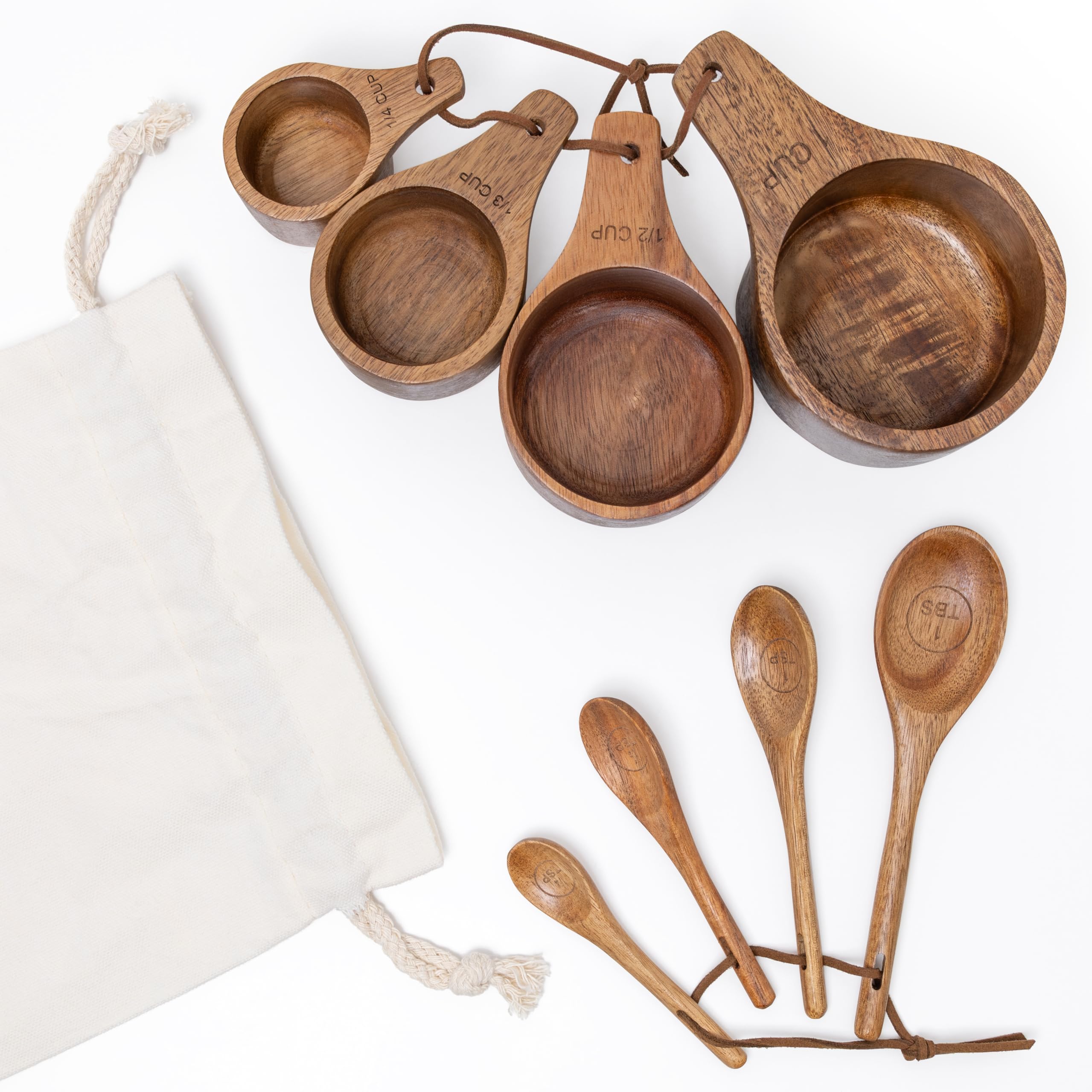 Covie burlap storage pouch keeps the set organized.