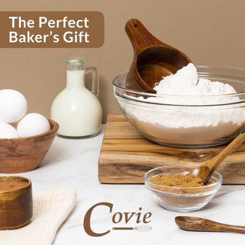 Covie polished wood measuring set ready for gifting.