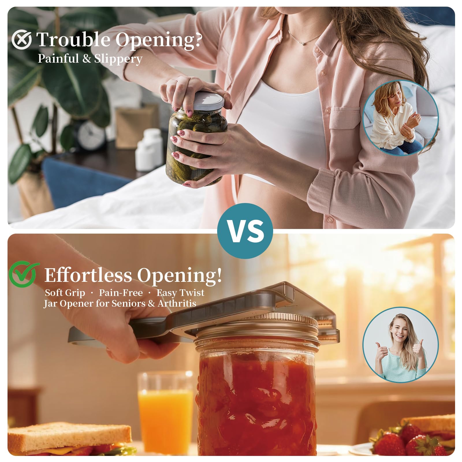 Cowbright jar opener's sawtooth grip prevents slipping during lid removal.