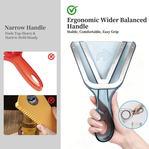 Cowbright jar opener's wide handle provides a comfortable, controlled grip.