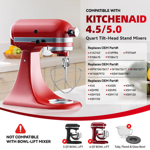 Cowbright K45B flat beater side view highlighting durable stainless steel for thorough batter blending