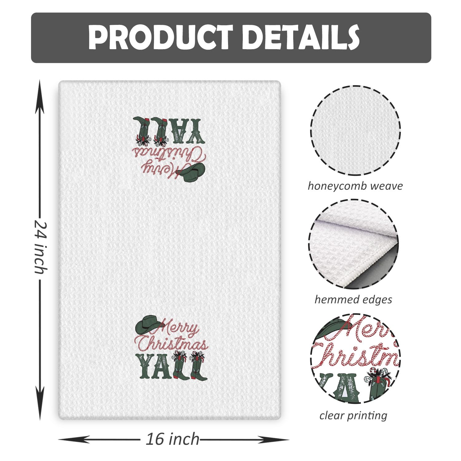 COWEB Merry Christmas Y'all towel with edge detail and durable stitching