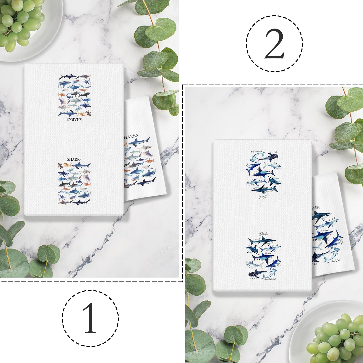 COWEB Shark Towels Set of 2 adds beachy style to the kitchen with coastal flair.