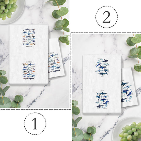 COWEB Shark Towels Set of 2 adds beachy style to the kitchen with coastal flair.
