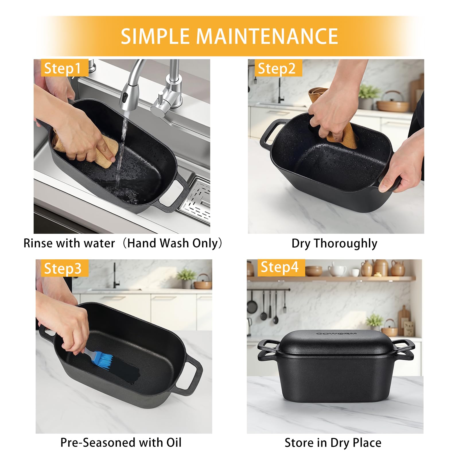 COWORM 3.6QT easy-care routine to keep the pan rust-free