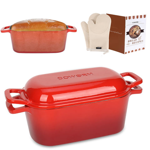 COWORM 3.6QT oval dutch oven with red lid for even baking