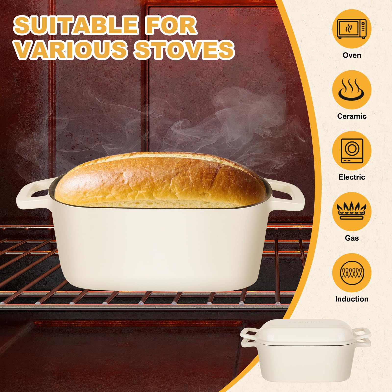 Coworm dutch oven with recipes and oven mitts bundle for easy baking