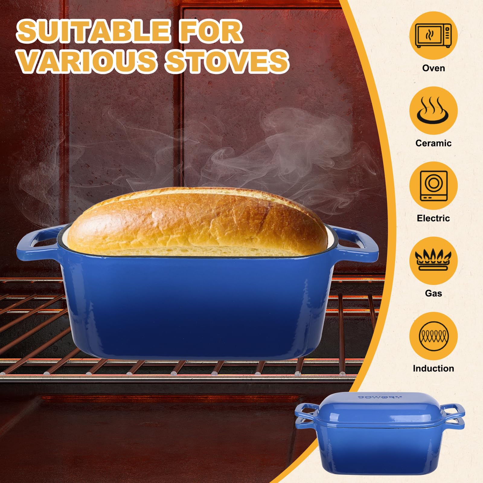 Coworm 3.6 qt oval Dutch oven showing compact size for family meals