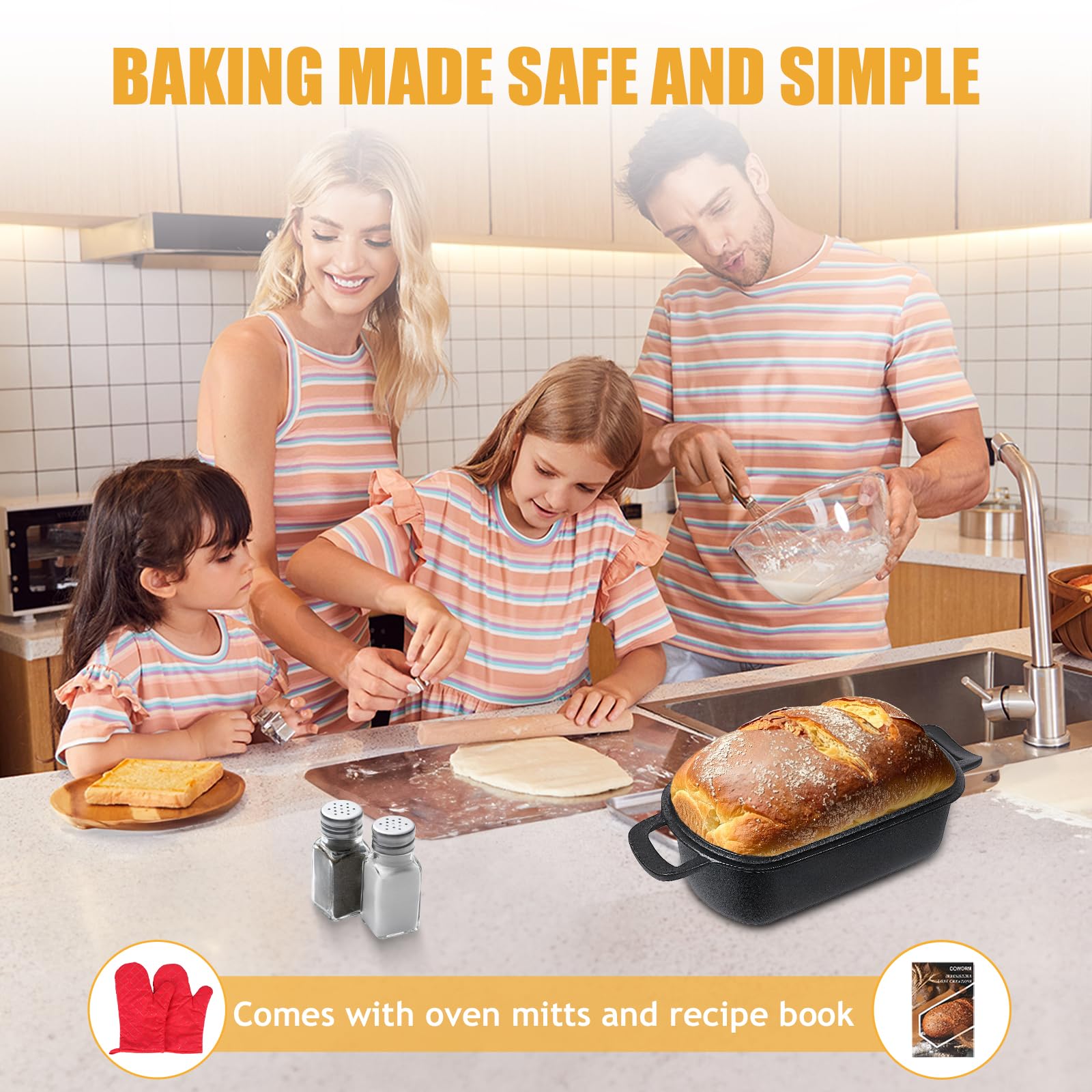 COWORM loaf pan crust detail highlights even heat for golden crust and tender crumb.