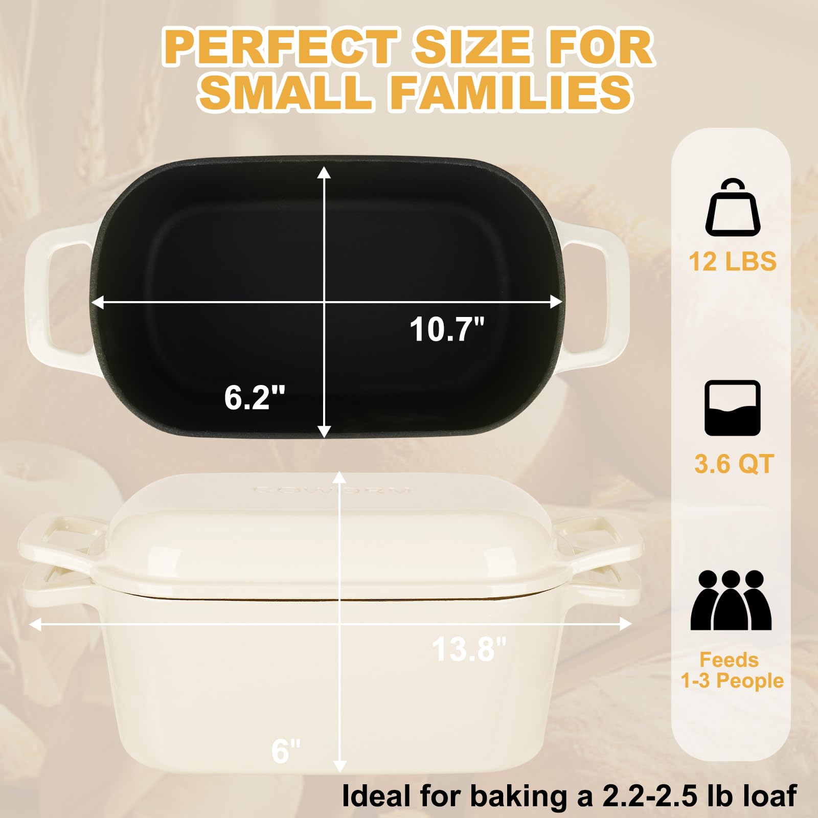 Coworm 3.6qt oval oven ready for baking, braising and slow cooking