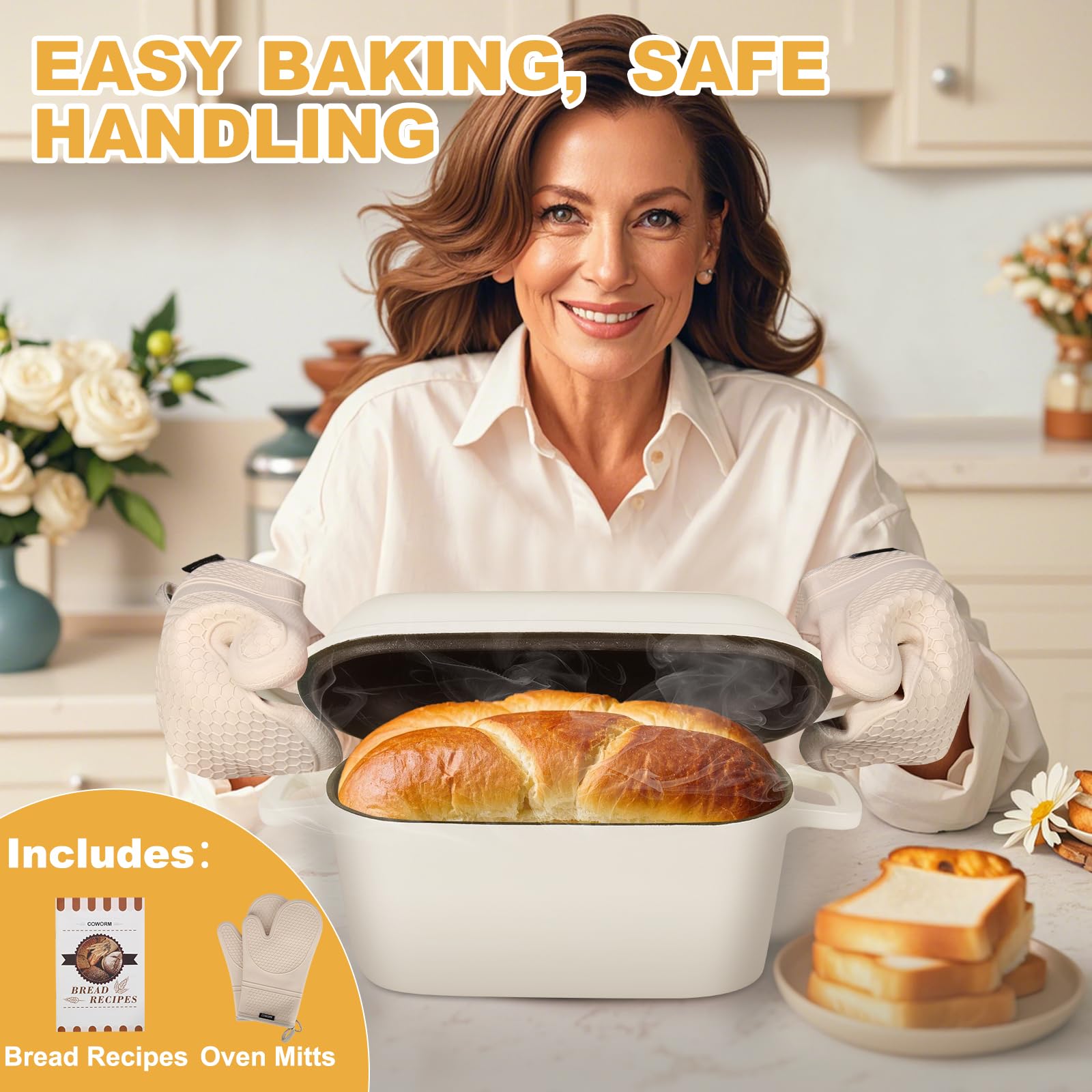 Coworm oval enameled cast iron dutch oven crust close-up highlighting browning potential