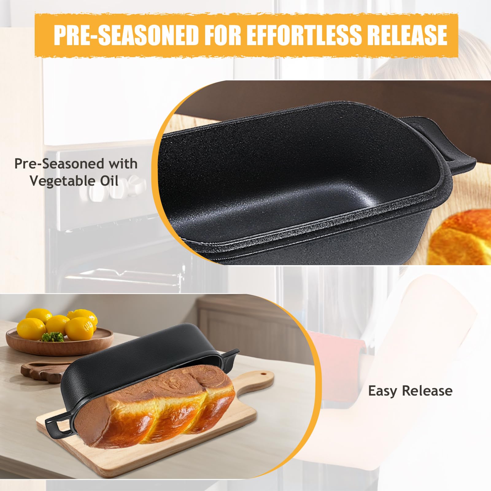 COWORM stackable loaf pan on a tidy kitchen shelf saves space.