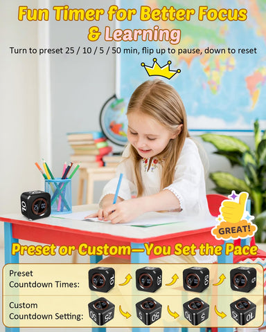 COWVTUJ Pomodoro Timer Cube top view showing compact design for desks