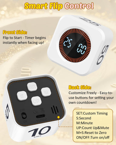 In-hand shot displaying pocket-sized COWVTUJ Pomodoro Timer Cube