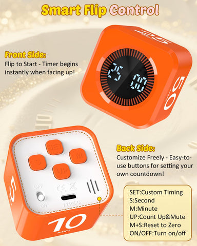 COWVTUJ Pomodoro Timer Cube orange visual countdown in use on a desk