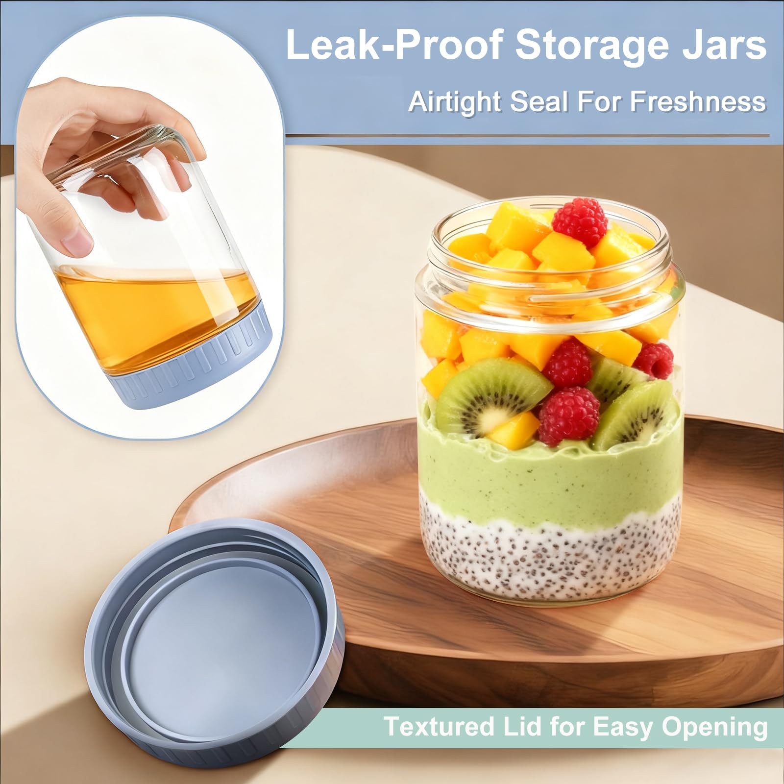 COYACOOL stackable glass jars with recessed lids saving fridge space