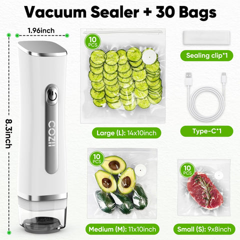 COZII vacuum sealer with rechargeable battery for cordless sealing