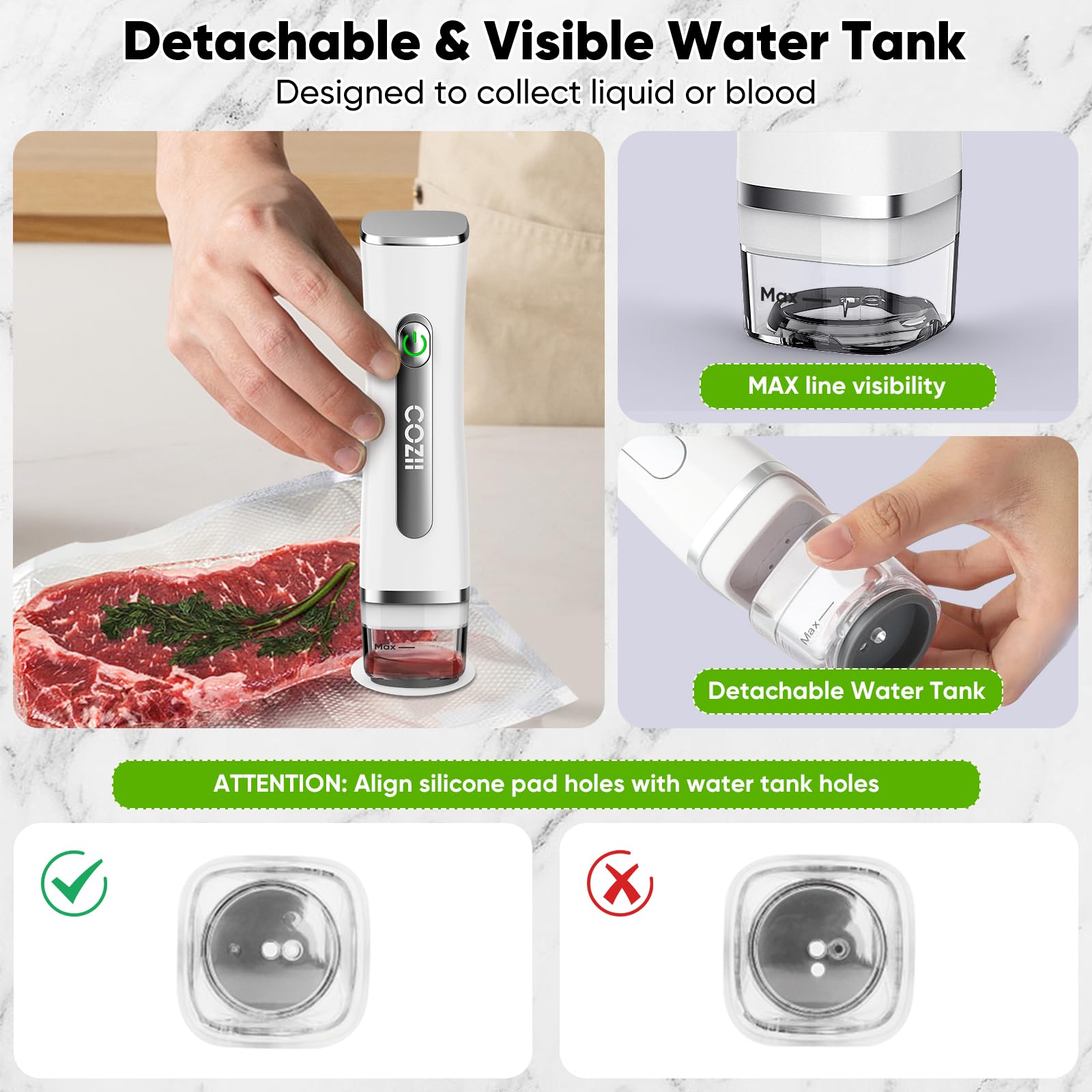 COZII compact portable vacuum sealer design fits kitchens, camps, and travel
