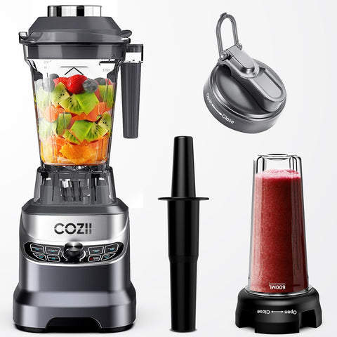 COZII professional blender with 2000W motor powers quick ice crushing for smoothies.