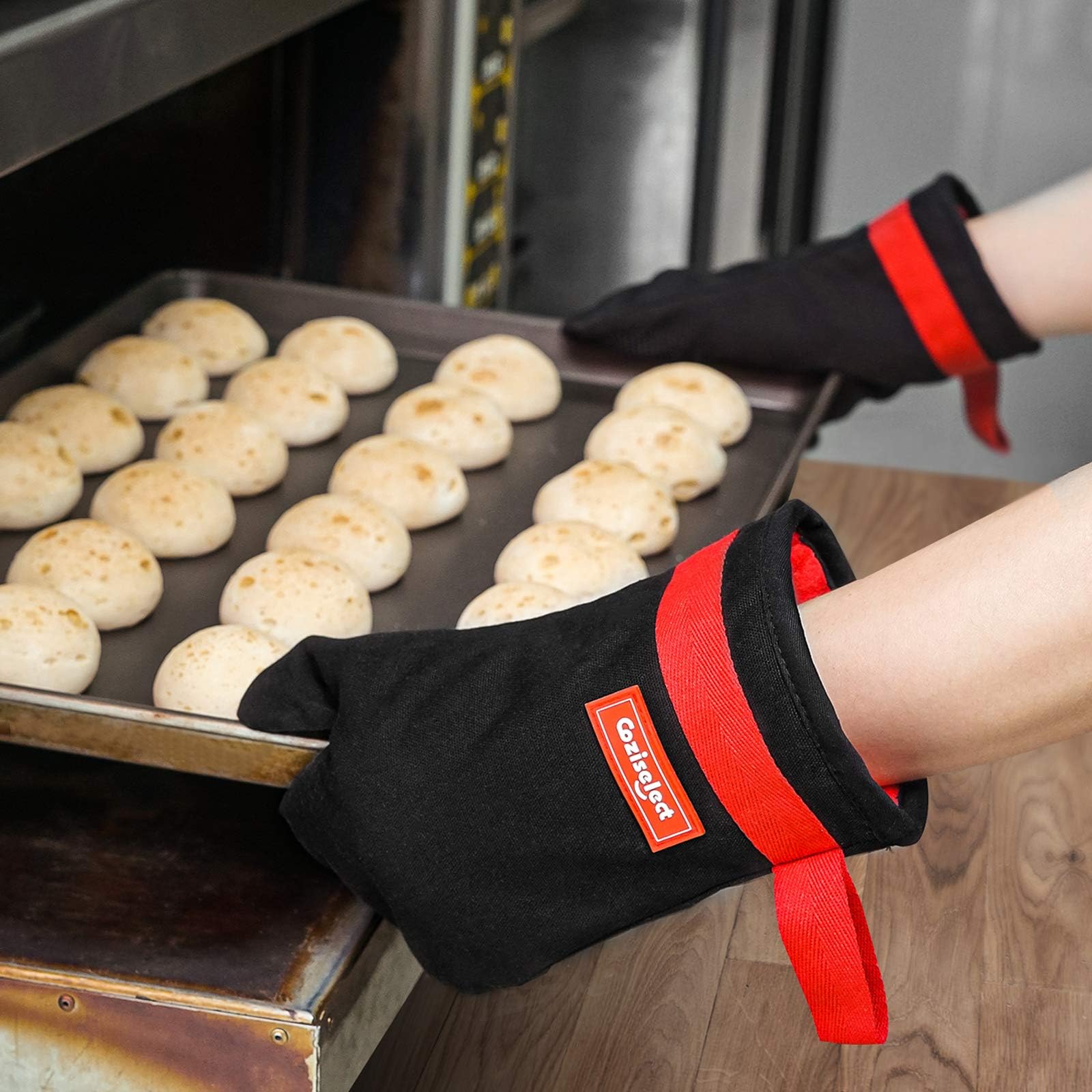 Coziselect black kitchen oven mitts blend with any decor and work hard