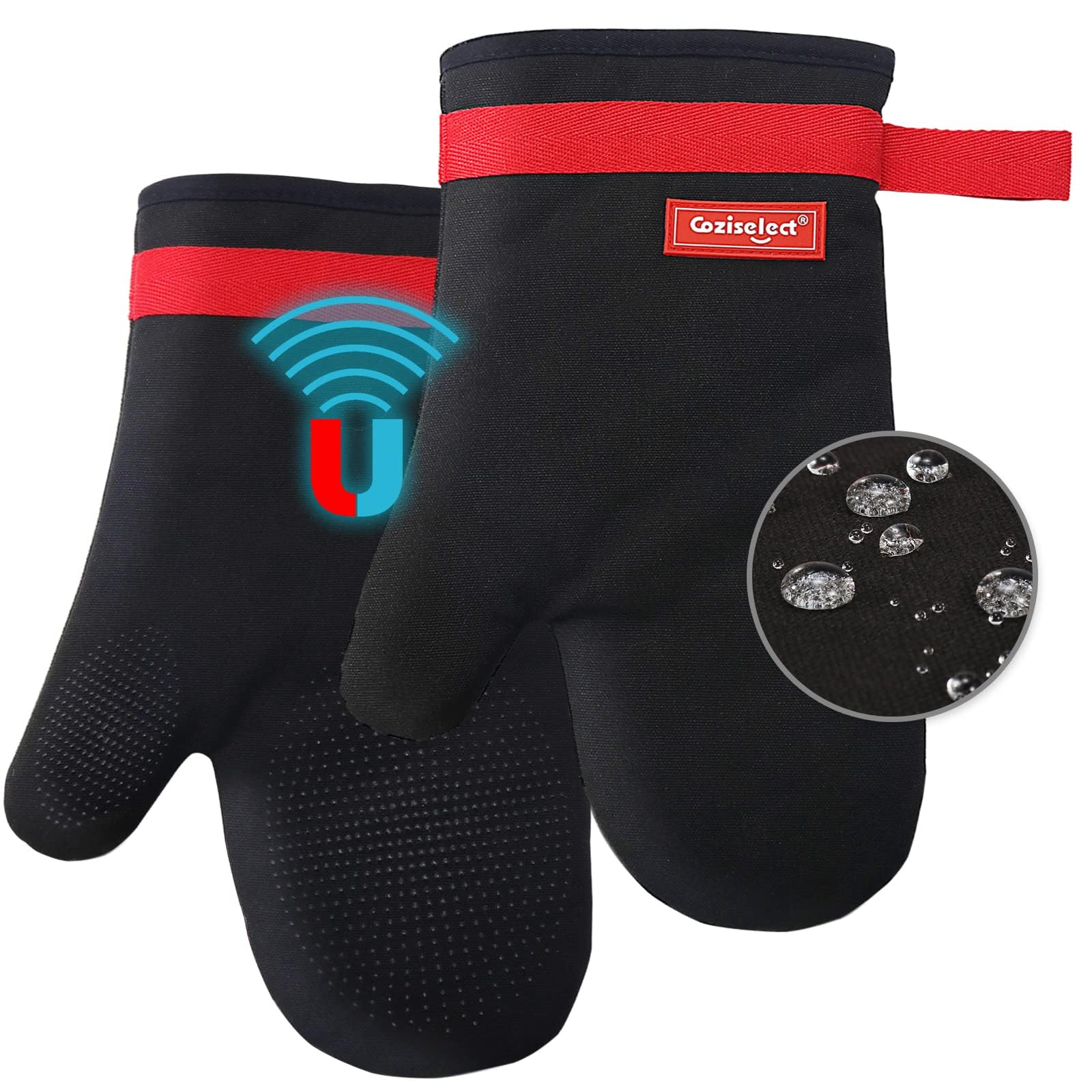 Coziselect silicone oven mitts with magnetic top for easy fridge storage and reach