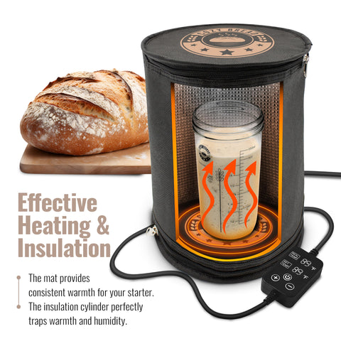 Cozy Bread Starter Jar Warmer insulated cylinder maintains even heat for consistent fermentation