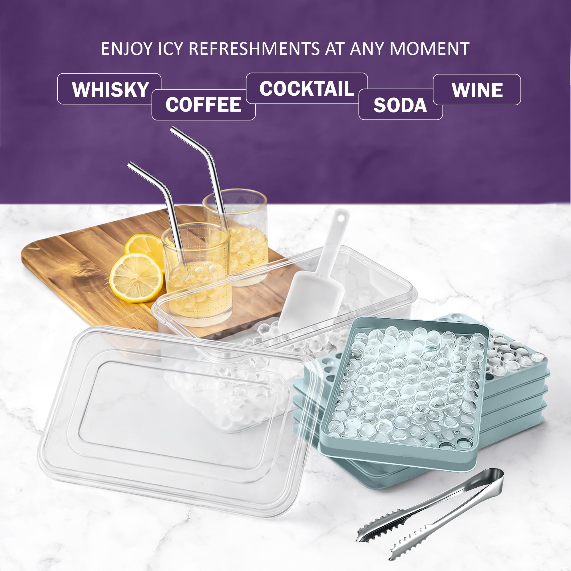 Cozy Kitchen Essentials mini ice cubes closeup featuring small round cubes