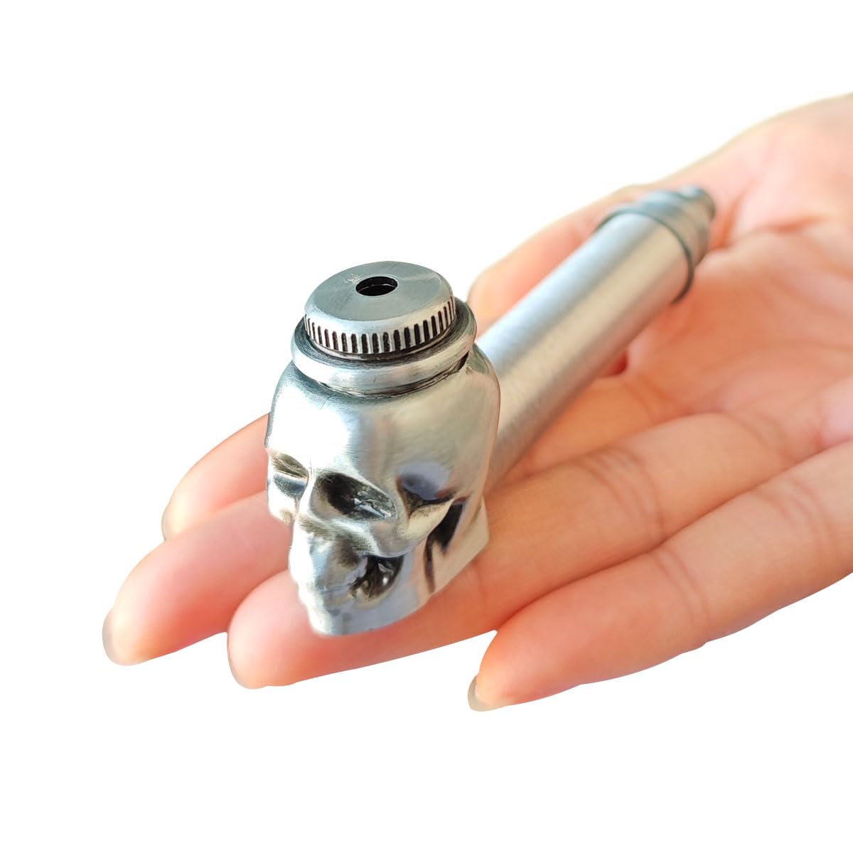 COZYESY silver skull stem, durable zinc alloy with smooth grip for daily use.