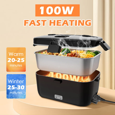 COZYEXPERT lunch box lid open showing stainless steel container for even heating.