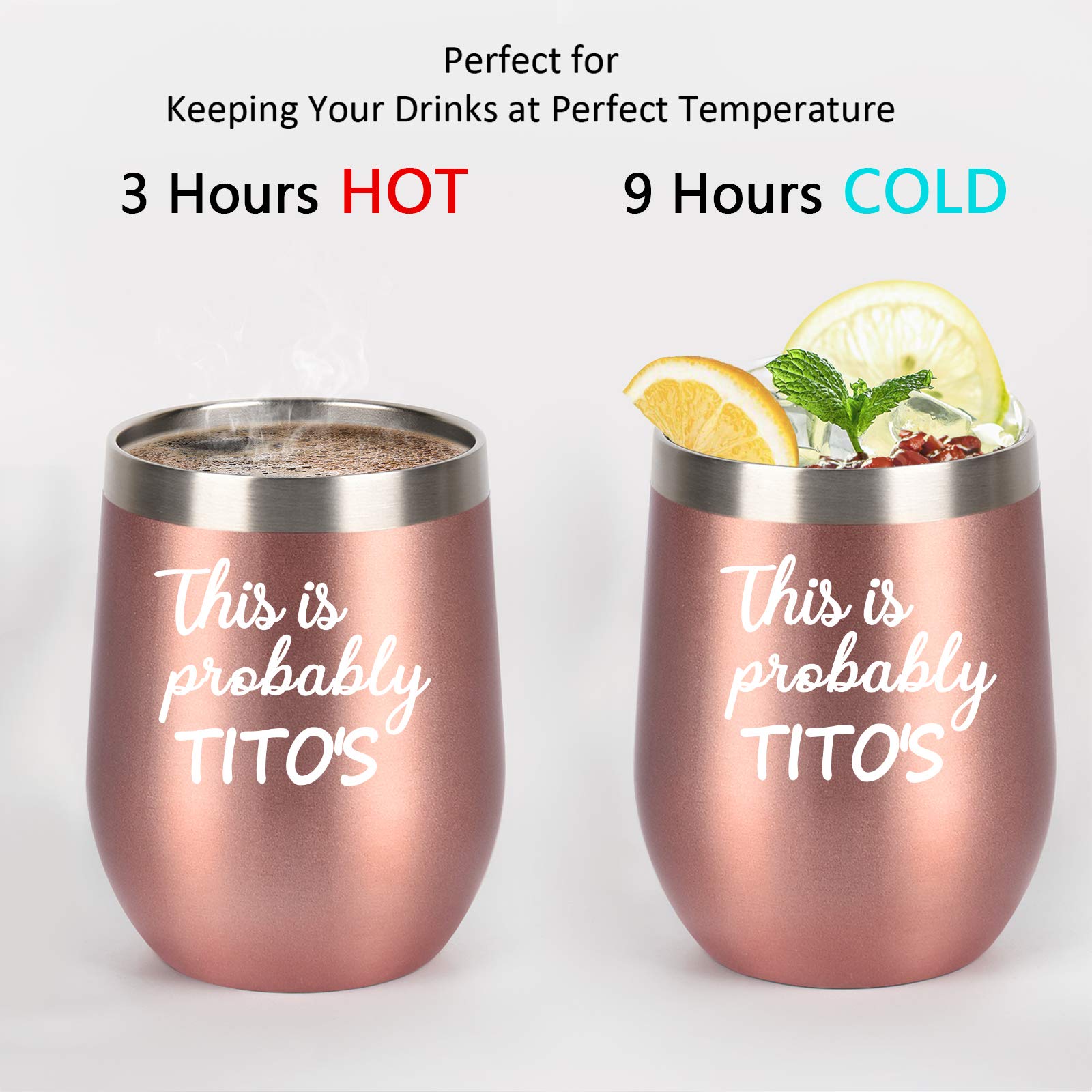 CozyHome double-wall insulated tumbler in rose gold maintains hot or cold drinks.