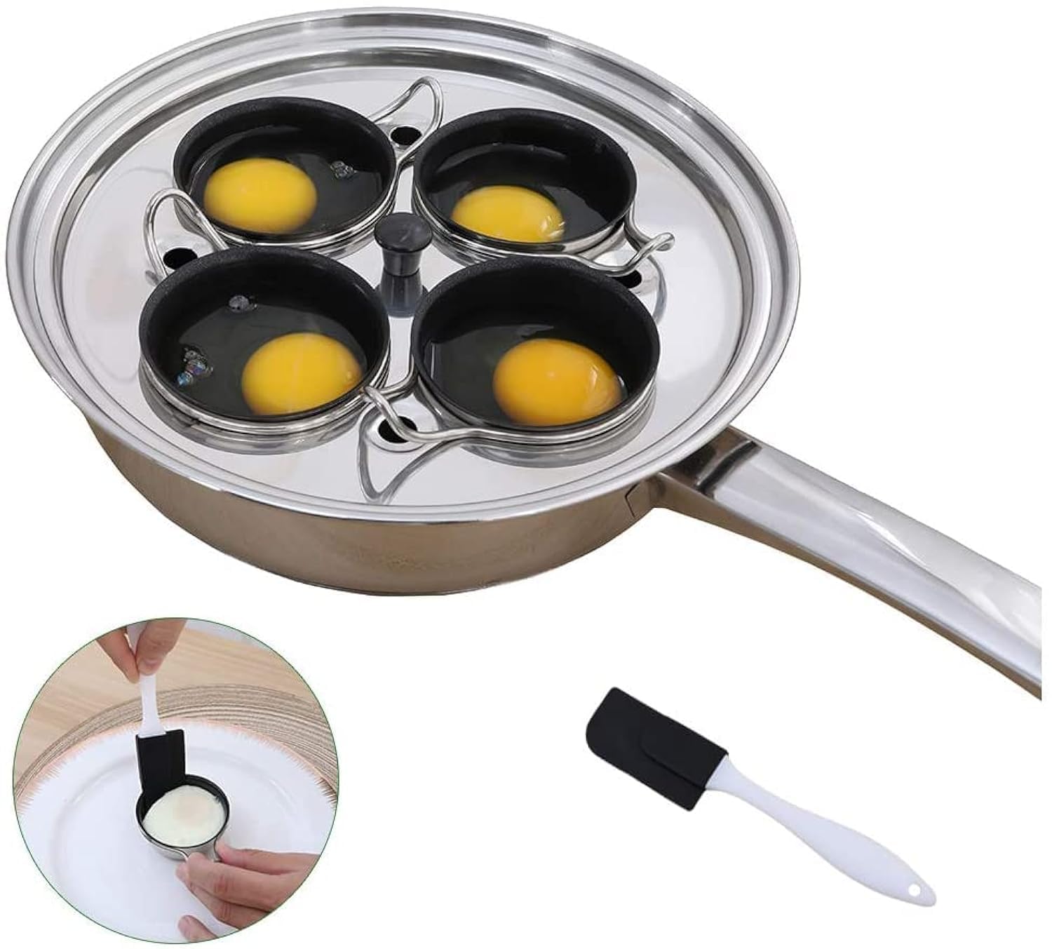 CozyKit 4 Cups Egg Poacher Pan top view highlighting durable stainless steel body for induction-ready cooking