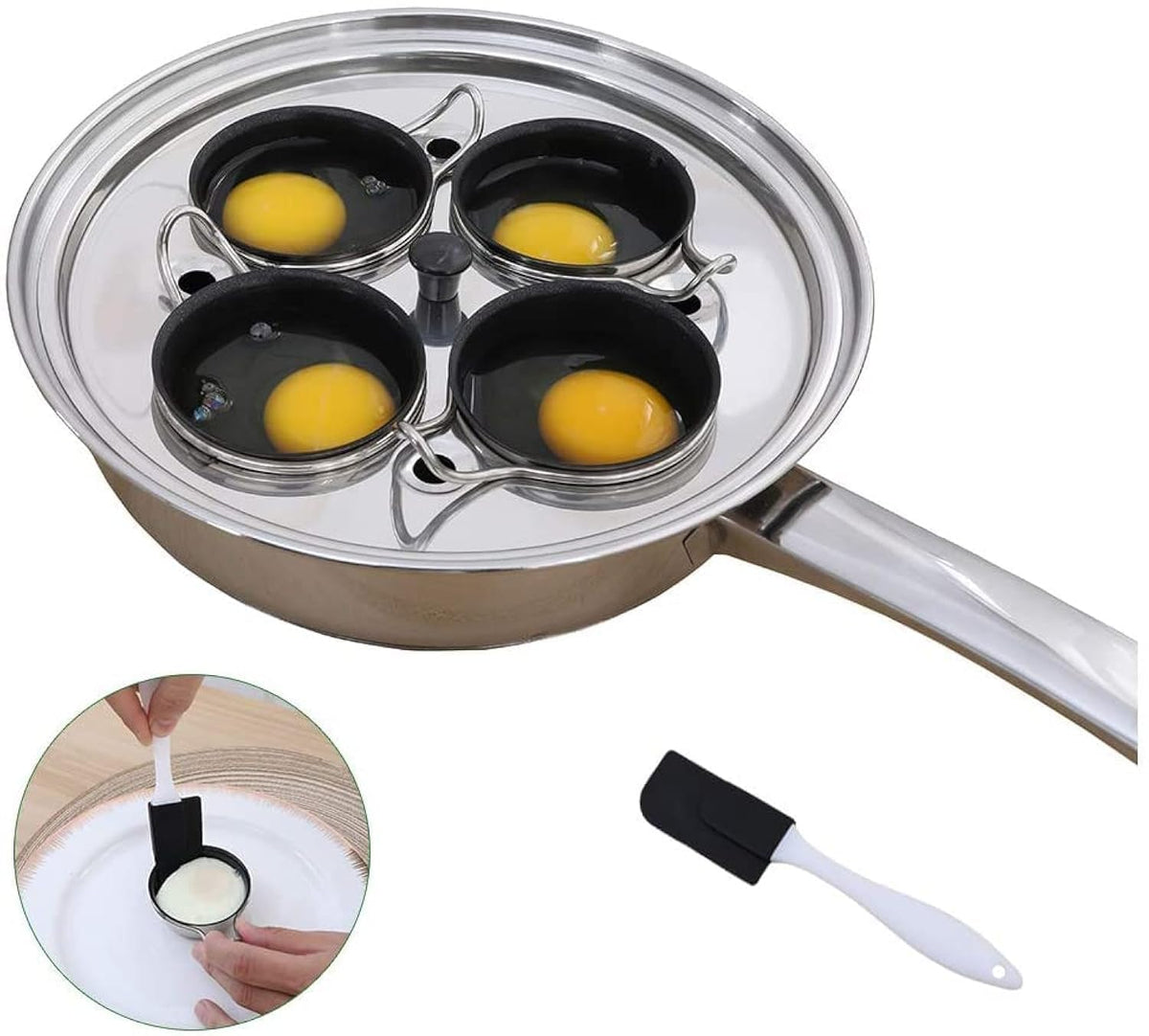 CozyKit 4 Cups Egg Poacher Pan top view highlighting durable stainless steel body for induction-ready cooking