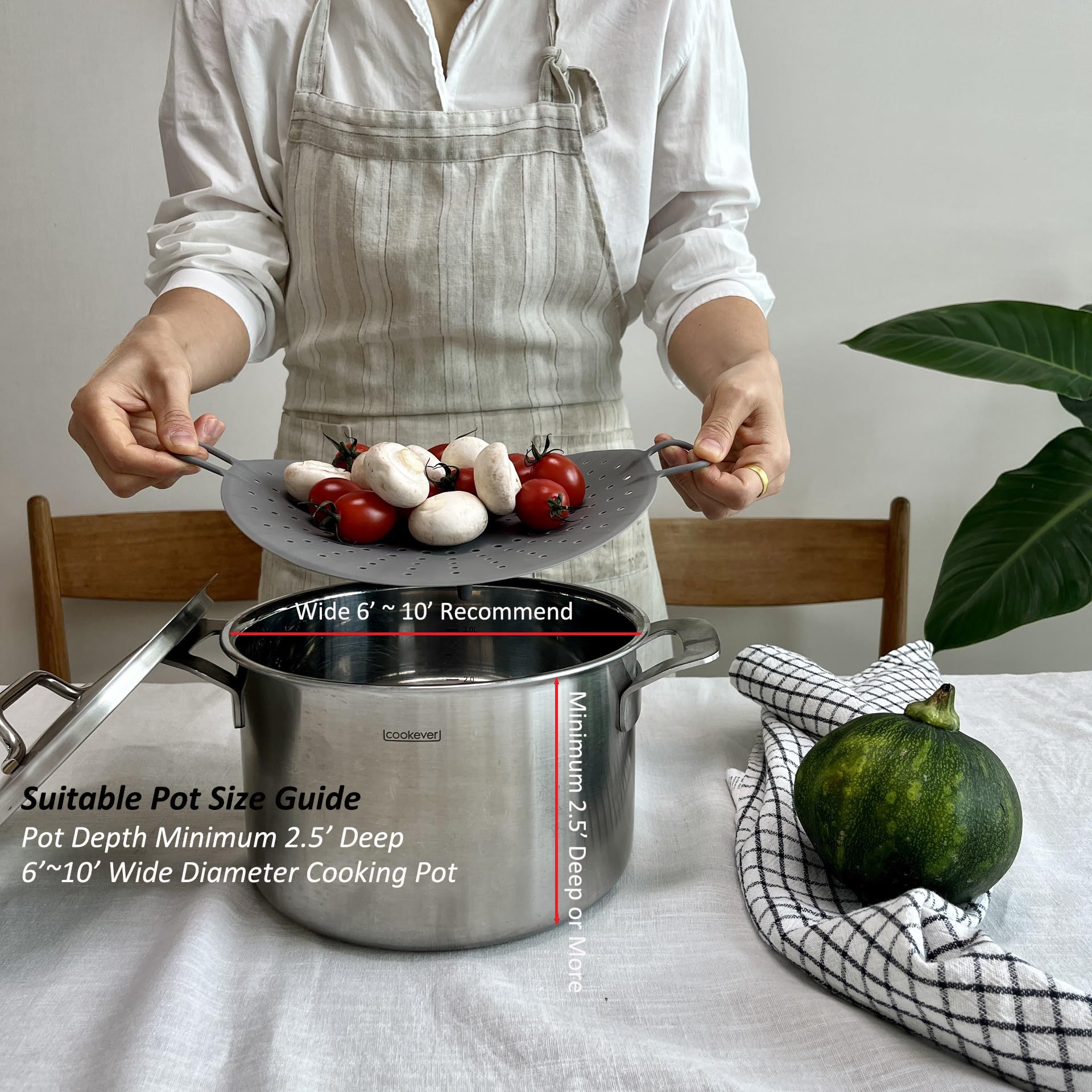 Cozymomdeco Korean-made silicone steamer basket highlights flexible fit for many pots.