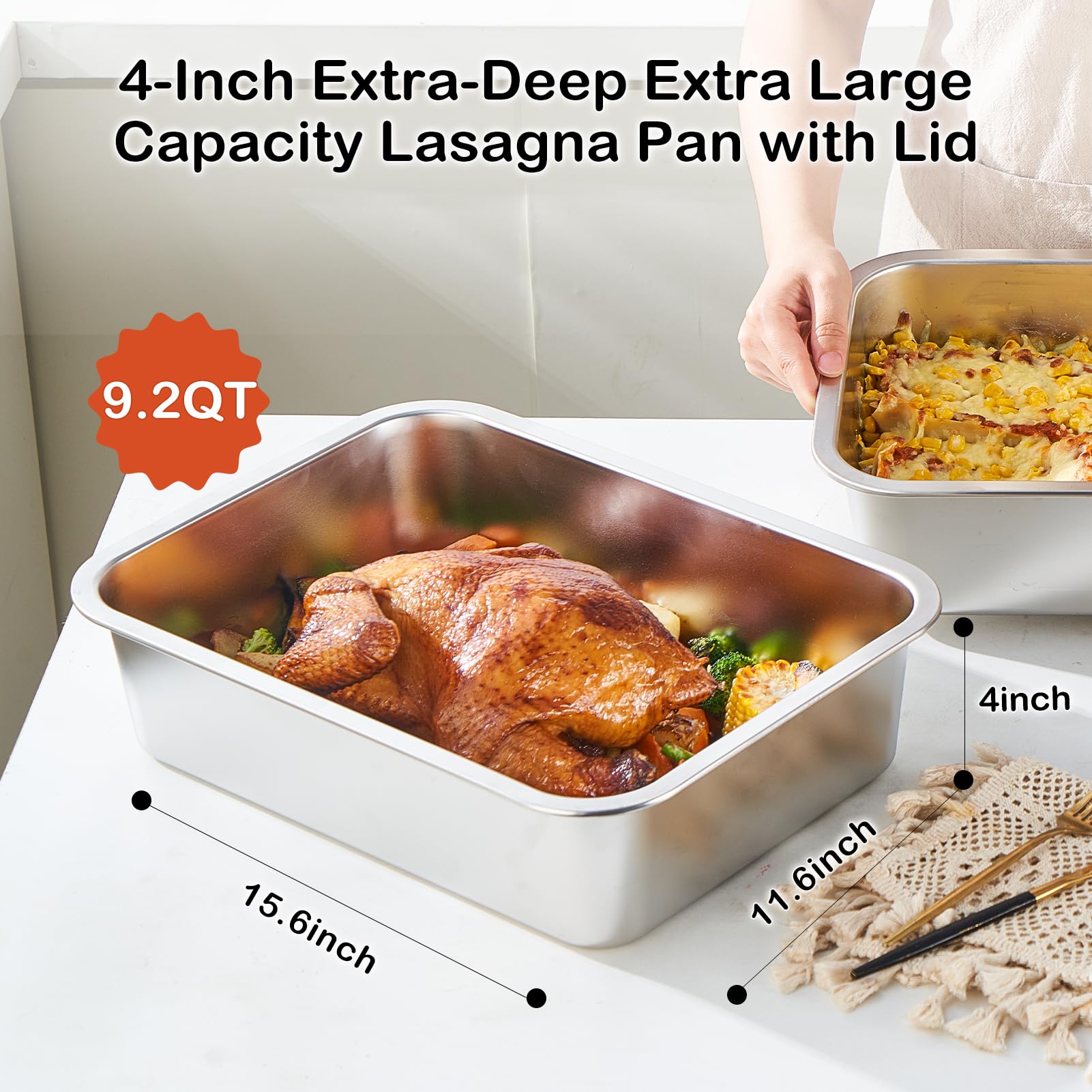 CozyState lasagna pan shown with lid, highlighting large capacity for family meals