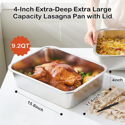 CozyState lasagna pan shown with lid, highlighting large capacity for family meals
