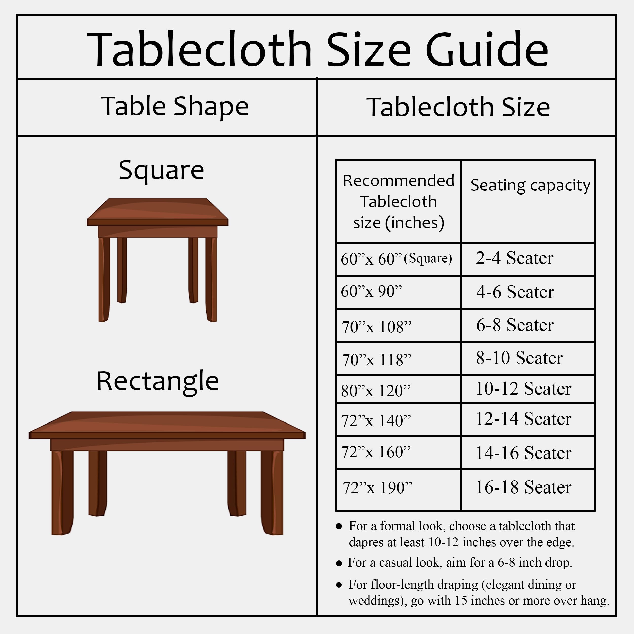 CPC tablecloth, 60x60 inches, ideal for weddings and festive dinners.